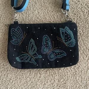 Brighton Denim VIP Crossbody Rhinestone Butterfly Bag